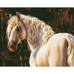 Опт-картина / Diamond mosaic, 40x50, square rhinestones White-manned horse