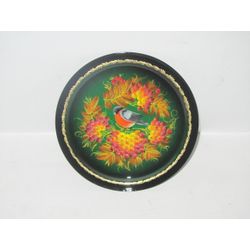 Сувениры из Н.Тагила / Souvenirs from N. Tagil / Tray "Round. Rowan with a bullfinch", 17cm
