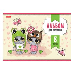 HATBER / Album for drawing "Cat therapy" (5 types), 8 sheets A4, 205x290 mm, staple, cardboard cover