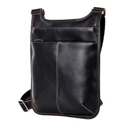 Bag FABULA "Kansas", genuine leather, stitching, zipper, 230x310x40 mm, black