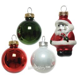Kaemingk / Bir dizi cam Noel ağacı süsleri Noel Masalı: Noel Baba 3-5 cm, 9 adet, kolye