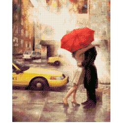 Опт-картина / Diamond mosaic, 40x50, square rhinestones Couple under a red umbrella