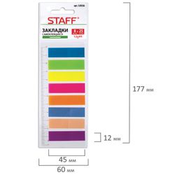 Bookmark adhesive STAFF, NEON plastic, 45х12 mm, 8 colors x 25 sheets, on a plastic ruler 12 cm