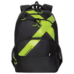 Mochila GRIZZLY para jóvenes, 2 compartimentos, negro, "Green X", 45x32x23 cm
