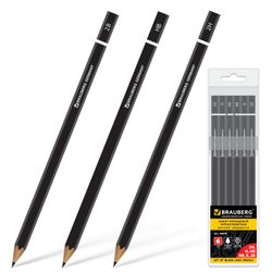 BRAUBERG chernografitnye pencils SET of 6 PCs, the "Touch line", 2H-2B without rubber case, black, honed, PVC packaging