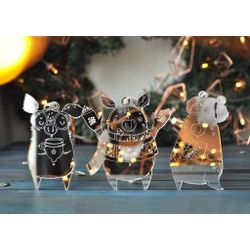 Ленивые Бобры / Lazy Beavers / Set of mirrored Christmas tree toys "Three little pigs"