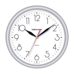 Wall clock TROYKA 21270212, circle, white, silver frame, 24,5х24,5x3,1 cm