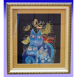 Wall panel "The Kotofeev Family" embroidered with gold thread 30x25 cm