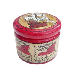 Беломорские узоры / The box is wooden "Mezenskaya painting. Ship" round 7.5 cm