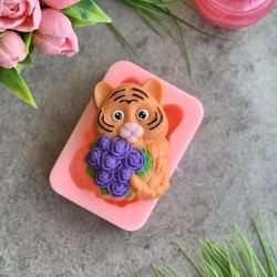 Сималенд / Silicone mold "Tiger with a bouquet 2D S"
