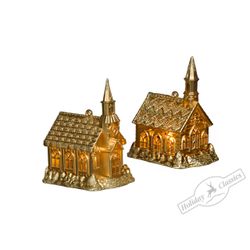 Holiday Classics / Set of Christmas decorations "House with a golden turret with lighting", 6 pcs