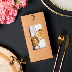 Этель / Set of napkins with rings Flower 40 * 40-2pcs, col. white / gold, 100% chl
