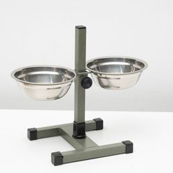 Пижон / Dude / Stand with bowls, 2 x 500 ml, height 30 cm, collapsible, gray-green shagreen