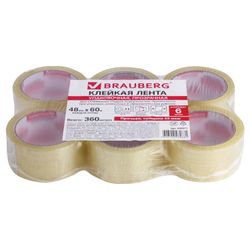 BRAUBERG / Packaging adhesive tapes, 48 mm х 60 m, SET 6 pcs., Transparent, 45 micron thick