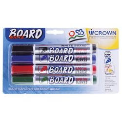 Rotuladores para pizarra blanca CROWN, SET 4 uds., SURTIDOS, "Multi Board", redondos, 3 mm