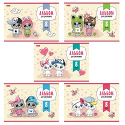 HATBER / Album for drawing "Cat therapy" (5 types), 8 sheets A4, 205x290 mm, staple, cardboard cover