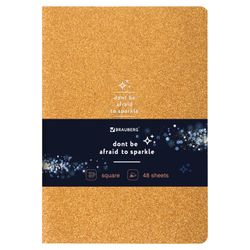 BRAUBERG / Notebook 48 y. checkered cover leatherette with sequins, stitching, A5 (147x210mm), GOLD, SPARKLE / 10 pcs.