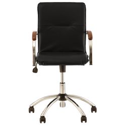 Armchair "Samba GTP", wooden overlays, chrome, black leatherette
