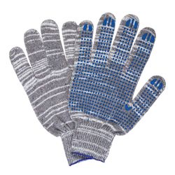 ЛАЙМА / Cotton gloves LUX 2, SET of 5 PAIRS, grade 10, 50-52 g, 133 tex, PVC point, GRAY