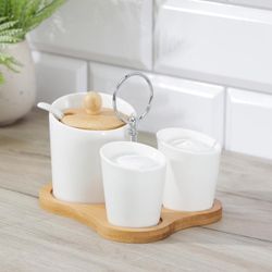 Доляна / Doliana / Set for spices "Estet", 3 items: salt shaker, pepper shaker, sugar bowl with a spoon