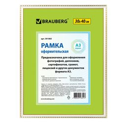 Frame 30x40 cm, plastic, baguette 16 mm BRAUBERG "HIT5", white double-gilding, glass