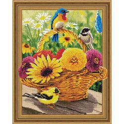 Опт-картина / Mosaico de diamantes 3D 40x50, strass redondo Flores e pássaros