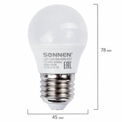 SONNEN / LED lamp 5 (40) W, E27 base, ball, cold white light, LED G45-5W-4000-E27
