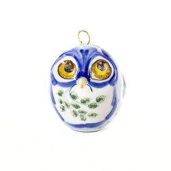 Гжельский Фарфоровый завод / Christmas tree toy Owl underglaze color painting