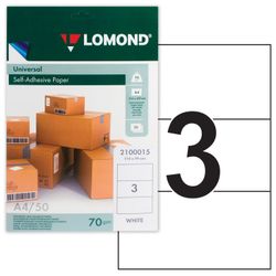 Label, self-adhesive 210х99 mm, 3 labels, a white, 70 g/m2, 50 sheets, LOMOND