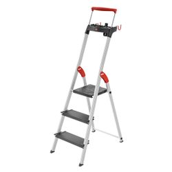 Stepladder 3 steps L100 TopLine, Alu, with tray and pull-out handle, Hailo