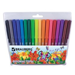 Bút có đầu nỉ BRAUBERG "Wonderful bướm", 18 màu, nắp có lỗ thông hơi, bằng nhựa. đóng gói, kéo dài tuổi thọ