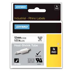 DYMO Rhino Label Printer Cartridge 12mm x 1.5m Heat Shrink Tubing Black Font White Tubing