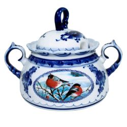Галактика г.Гжель / Sugar bowl "Gift. Bullfinches"