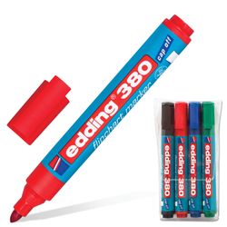 Flipchartmarker EDDING 380 4-tlg. SET, NICHT AUSSCHLAG, SORTIERT, Rundspitze, 1,5-3 mm