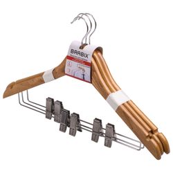 BRABIX / Standard coat hangers, size 48-50, SET of 3 pieces, wooden, clips for trousers, pine color