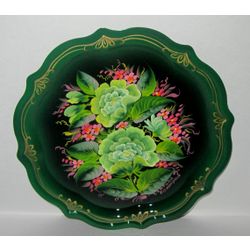 Сувениры из Н.Тагила / Souvenirs from N. Tagil / Tray "Baroque. Peony on green", 19 cm