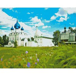 Опт-картина / Diamond mosaic, 40x50, square rhinestones White Temple