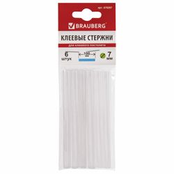 Glue sticks, diameter 7 mm, length 100 mm, white, set of 6 pieces, BRAUBERG, euro hanger