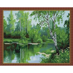 Опт-картина / Mosaïque diamant 40x50, strass rond Lac mystérieux