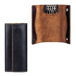 The case for keys FABULA "Kansas", genuine leather, stitching, 2 buttons, 60х125х15 mm, black