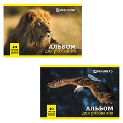 BRAUBERG / Album for drawing "Wild animals" (2 types), 40 sheets of A4, 200x283 mm, staple, cardboard cover