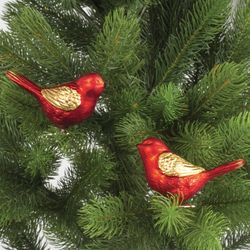ЗОЛОТАЯ СКАЗКА / Christmas tree decorations "Bird", SET of 2 pieces, plastic, 11 cm, red color with gold wings