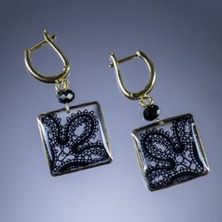 Снежинка / Snowflake / Earrings "Ice" square