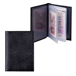 Carteira BEFLER / Driver "Lizard", couro genuíno, gofrada, 6 bolsos de plástico, preta