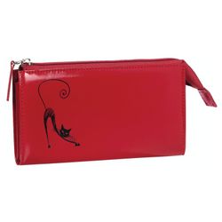 Purse women's BEFLER "Elegant cat", 190х105 mm, genuine leather, zipper, embossed, red