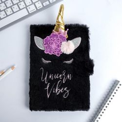 ArtFox / Plush diary on the button "Unicorn vibes" A5, 80 sheets