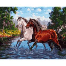 Опт-картина / Painting by numbers 40x50 Gallop across the river