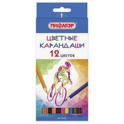 Matite colorate PIFAGOR "FASTER! HIGHER! STRONGER!", 12 colori, temperino classico