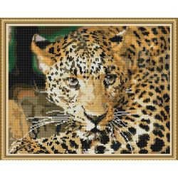 Опт-картина / mosaico de diamantes 40x50, diamantes de imitación redondos Leopardo antes del salto