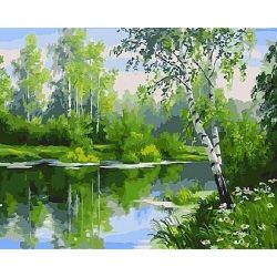 Опт-картина / Tranh theo số 20x30 Cây bạch dương bên sông